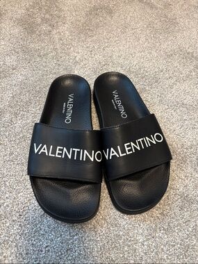 Valentino Black Slides with White Logo
